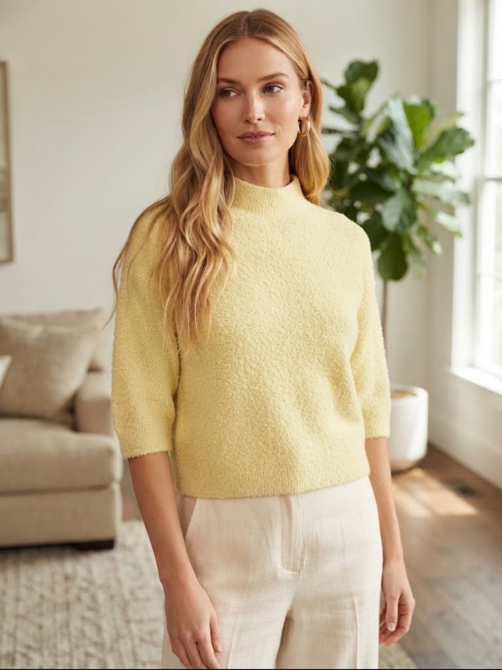 NWT Abercrombie & Fitch Pale Yellow Cropped Mock Neck Sweater